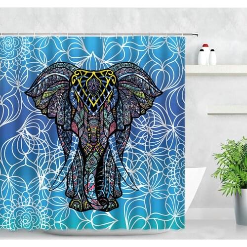 Bohemian India Ethnic Style Floral Elephant Bathroom Shower Curtains Creative Colorful Animals Waterproof Hooks Bath Curtain Set