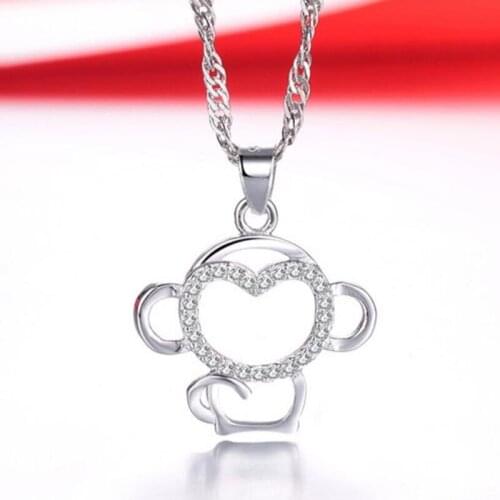 KOFSAC Cute Monkey Zircon Necklaces For Women Jewelry Fashion Gifts 925 Sterling Silver Necklace Lady Anniversary Accessories