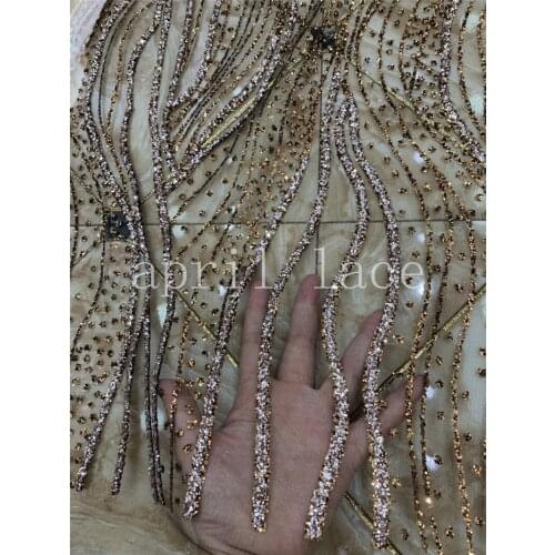 2019 5yards/lot RX02 coffee brown mix color luxury dobby hand print sequin glitter glued fabric for sawing bridal wedding dress