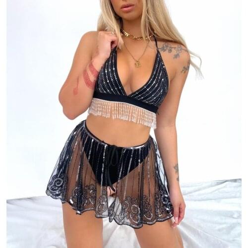 2021 Sexy Women Sequins Bikini Cover-Ups Skirts Swimsuits Bottoms Femme Swimwear Bathing Suit Cover Up Bandage Skirt