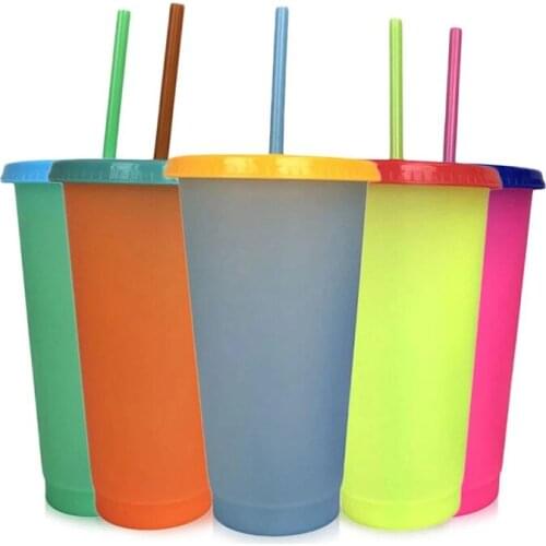 24oz Color Changing Cup Magic Plastic Drinking Tumblers With Lid And Straw Reusable Clear Colors Cold Cup Summer Beer Mugs