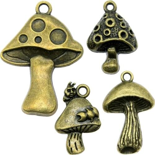 4pcs Antique Bronze Color Mushroom Charm Pendants Jewelry Accessories Mushroom Charms For Jewelry Making