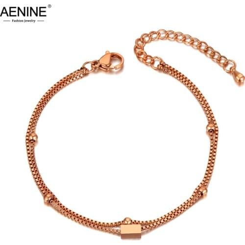 AENINE Fashion Rose Gold Double Layer Stainless Steel Geometry Charm Bracelets For Women Bohemia Chain Link Bracelet AB20035