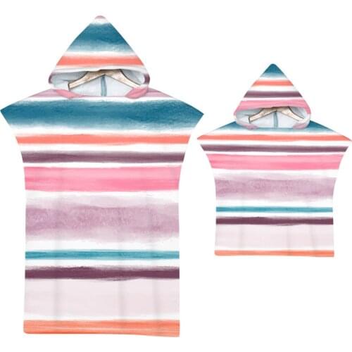 Colorful printed striped Bath Beach Towel Microfiber Fabric Changing Bathrobe Cloaks Hooded Swimming Pool Gym Fitness Bath Towel