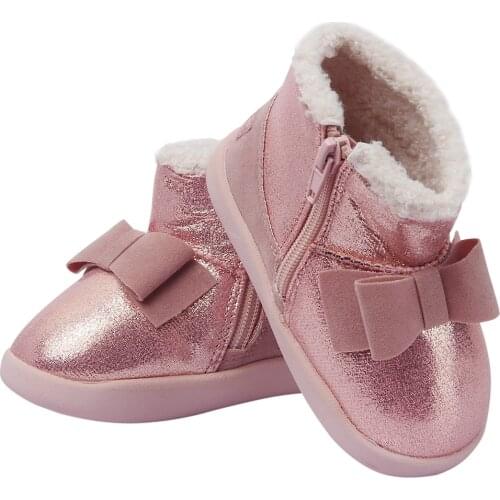 Tou Baby Girls Boots Toddler Bowknot Warm Shoes Infant Outdoor First walks Shoes Newborn Baby winter snow shoes 6m-24m