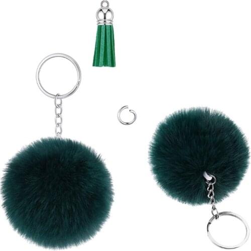 Colorful Fluffy Pom Pom Keychains Faux Fur Pompoms Keychains with Keyrings and Tassel accessories for Bag Car Phone