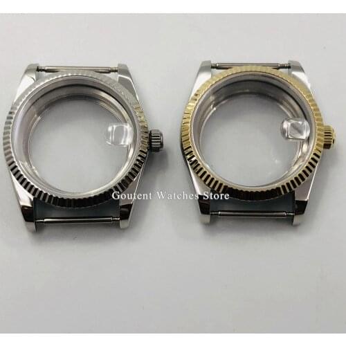 Parnis 36mm Silver/Gold Crown Stainless Steel Watch Case Sapphire Glass Fit ETA 2836 Miyota 8215 82 series DG 2813 3804 movement