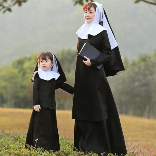 Black Nun Dress With Hooded Suit Costumes Cosplay For Girl Woman Halloween Easter Party Cosplay