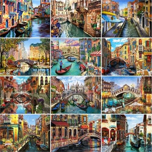 Evershine Diamond Embroidery Town Craft Kit 5D DIY Diamond Painting Street Landscape Rhinestone Art Wall Decoration