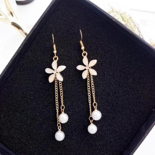 Korean Fashion Jewelry Personality Temperament Pearl Crystal Tassel Bridal Earring Oorbellen Earrings For Women Long Earrings