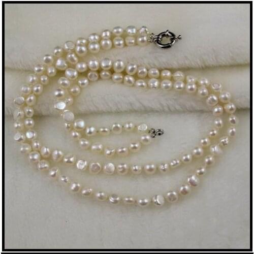 Unique Pearls jewellery Store,Charming 2rows White Color Baroque Freshwater Pearl Necklace.Charming Women Gift Birthday Jewelry