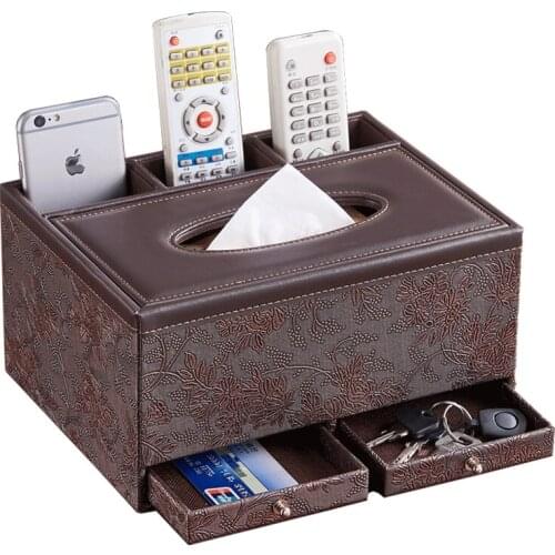 Fashion multifunctional PU leather tissue box remote control storage box living room coffee table napkin pumping paper box
