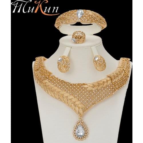 MuKun nigerian African jewelry set wedding jewelry sets for brides crystal dubai gold jewellery sets for women engagement party