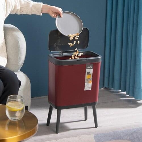 15L European-style long-legged trash can household with lid Morandi color tall box kitchen living room bedroom trash can