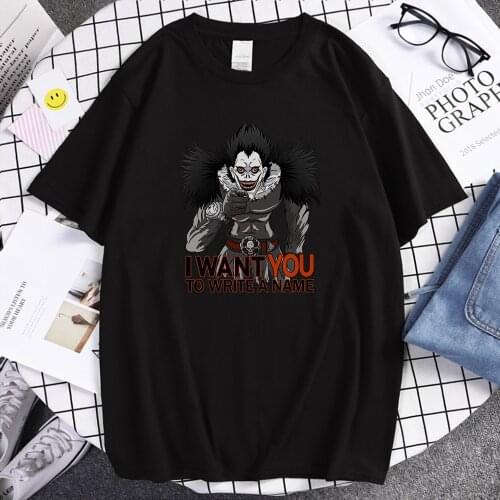 I Want You To Write A Name DEATH NOTE Print Mens T-shirt High Quality T-shirts Manga Crewneck Clothes Vogue Soft Tshirts Mans