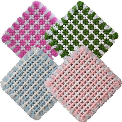 Migrant Millinery Hand-Knitted Bathroom Fiber & Pouch 28 X28 cm 4 Pcs Set