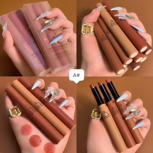 Mousse Matte Cigarette Tube Lipstick Set Sexy Moisturizing Long Lasting Vivid Colorful Red Lip Gloss Makeup Cosmetic Hot TSLM1