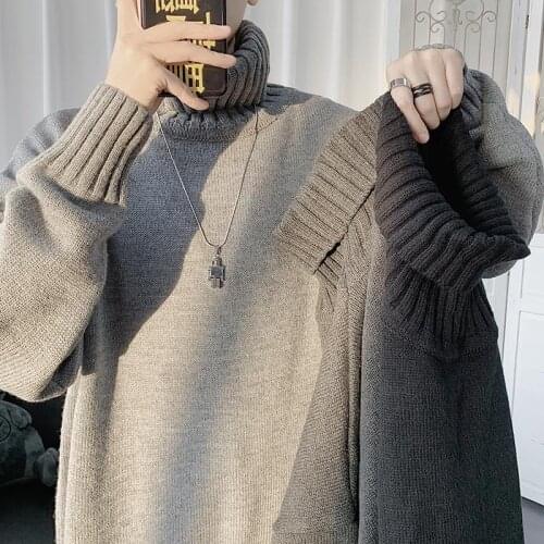 Half-high-neck sweater Autumn and winter loose men wear knitwear outside the bottom