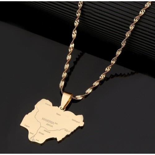 Stainless Steel Gold Color Nigeria Map Pendant Necklaces Country Maps Nigerians Maps Chain Jewelry