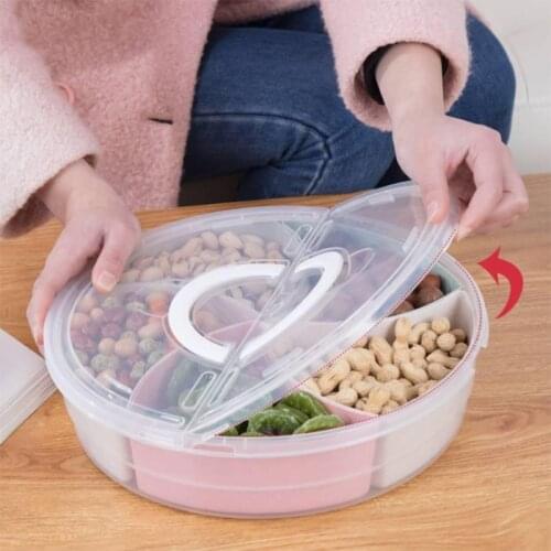 Portable Snack Candy Tray Multi-functional Five-divided Fruit Box Pink Tray Nut And Candy Snack Service Round Tray 31x7.5CM