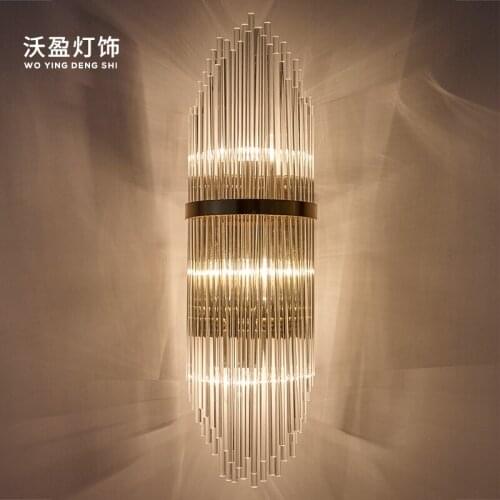 Postmodern light luxury wall lamp Nordic glass crystal living room bedroom bedside background wall creative atmosphere lamps