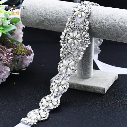 TOPQUEEN S161 Bridal Belts Jewelry Rhinestone Pearl Belts for Dresses Sequin Bridal Belt Formal Dress Sash Belt Diamond Sash