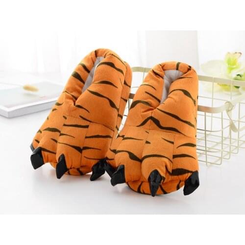 Christmas Monster Tiger Claw Plush Home Women Men Children Shoes Winter Warm Soft Indoor Floor Slippers Paw Funny Animal