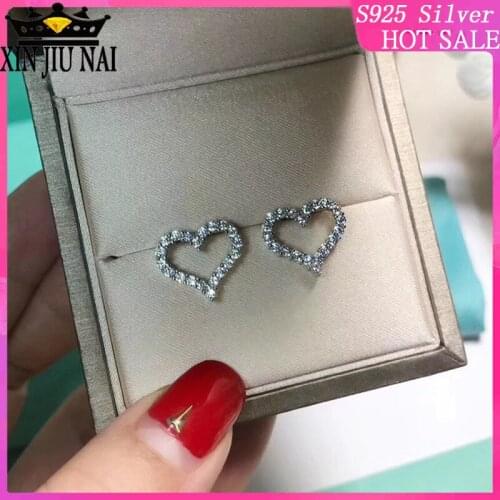 S925 sterling silver love super sparkling diamond earrings female simple and cute heart-shaped earrings jewelry is not allergic