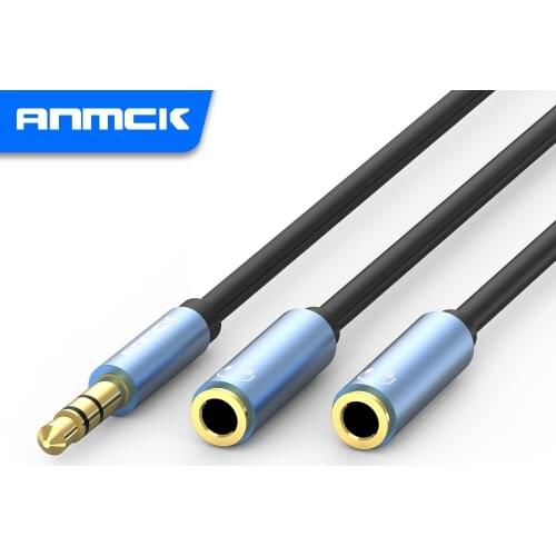 Anmck Headphone Splitter Cable 3.5mm Male to 2 Female Jack 3.5mm Mic Y Splitter Aux Cable for iPhone Laptop MP3 Audio Splitter