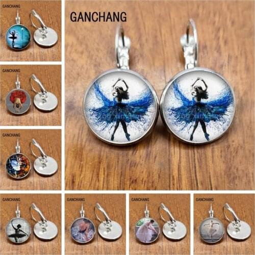 Ballerina character silhouette glass convex ballerina oil painting glass earrings