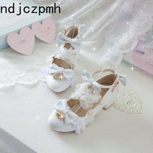 Shoes Lolita Shoes Women Japanese Style Mary Jane Shoes Women Vintage Girls High Heel Platform Shoes Student Lace Big Size 28-43