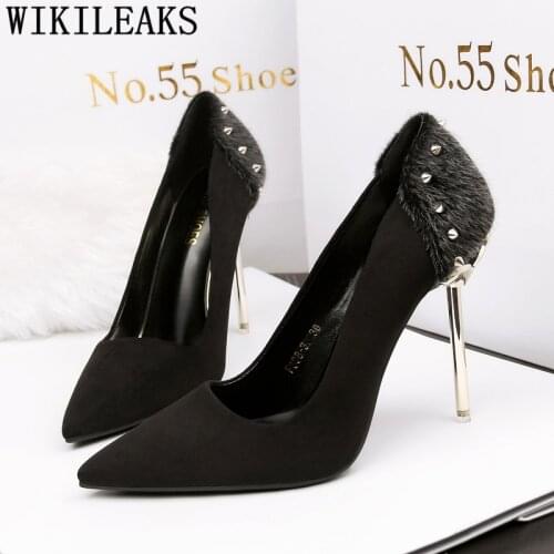 Fur Evening Shoes Women Pumps Extreme High Heels Green Shoes For Women Stiletto Fetish High Heels Tacones Altos Mujer Sexy Buty