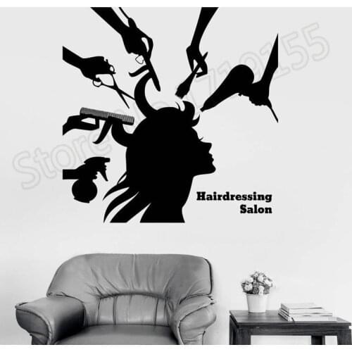 Vinyl Wall Decal Hairdressing Salon Beauty Hair Woman Barbershop Wall Stickers Interior Removable Hair Spa Haircut Mural ZW352