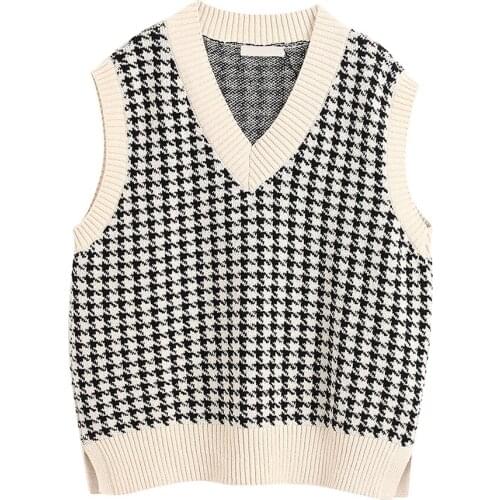 E Girl Oversized Knitted Sweater Vest V Neck Sleeveless Side Loose Female Pullover Waistcoat Chic Preppy Style Tops Autumn 2020