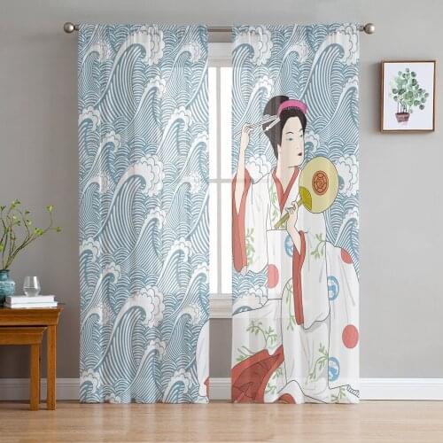 Japanese Clothes Japanese Girl Window Curtains Bedroom Modern Drape Sheer Tulle Valances Living Room Kitchen Voile Curtain