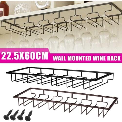 Iron Wall Mount Wine Glass Hanging Holder Goblet Stemware Storage Organizer Rack Wine Glass Rack Storage Can Hold 12-18 Glasses
