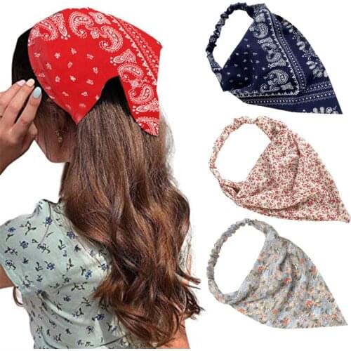 Women Hair Band Travel Floral Headwrap Elastic Turban Gauze Headwear Vintage Bandana Fashion Printed Accessories Headband #734