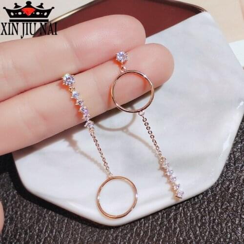 2020 New Fashion Luxury 18K Rose Gold Asymmetrical Long Temperament Trend Su Circle Earrings Women Jewelry Accessories