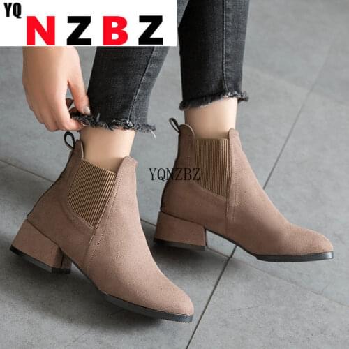 Mid Heel Boots Womens Autumn Winter 2021 New Korean Style Womens Shoes Chunky Heel Versatile Cotton Plus Size Women Boots