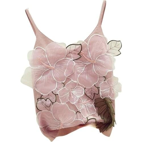 2020 Fashion Handmade Flower Decoration Tank Top V-neck Camisole Womens Thin Knitting Camisole