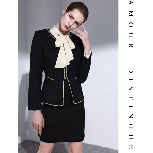 Suit Tweed Jacket Mini Skirt 2020 Autumn Winter Women Vintage Wool Blazer Business Work Fashion Office Ladies 2 Piece Sets