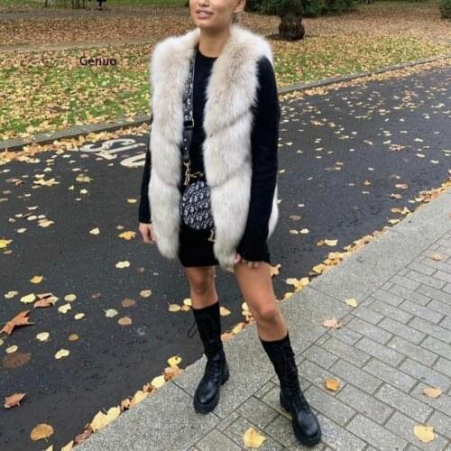 Plus Size Women Faux Fur Vest Long Fluffy Fox Fur Vest Coat High Quality Plush Winter Overcoat Abrigo Mujer Luxury Femme