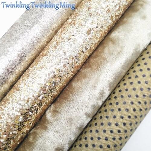 GOLD Glitter Fabric, Iridescent Faux Leather Fabric, Dots Synthetic Leather, Velvet For Bows A4 8"x11" Twinkling Ming XM172