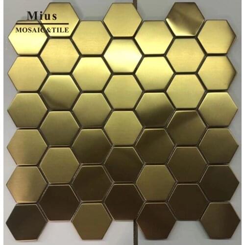 Golden rushed hexagonal stainless steel mosaic metal kitchen tile