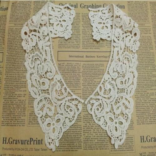 1 Pair 30*9.5cm Free Shipping Beige 100% Cotton Sewing Clothing Neckline Lace Applique Cotton Lace Collar