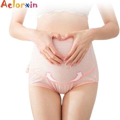 1Pcs Stripe Cotton Maternity Panties High Waist Breathable Maternity Underwear Belly Support Pregnant Women Underwear
