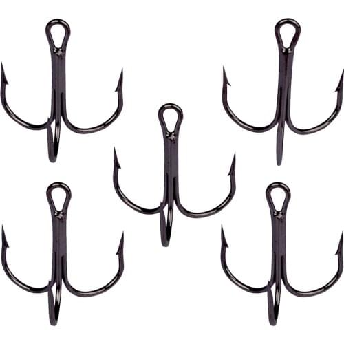 100pcs 35647 Black Treble Hooks High Carbon Steel Round Bent Treble Triple Artificial Lure Jig Fishhook Size 10# 8# 6# 4# 2