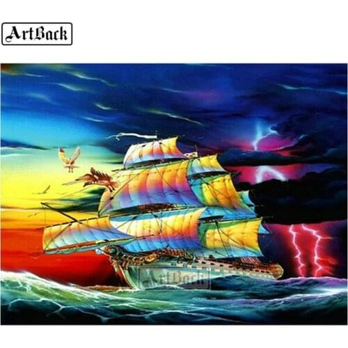 5d diy diamond painting sailboat color pattern 3d full square diamond embroidery handmade mosaic crafts landscape