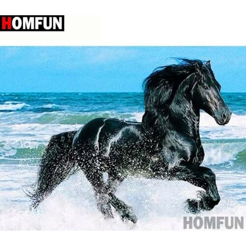 HOMFUN Full Square/Round Drill 5D DIY Diamond Painting "Seaside horse" 3D Diamond Embroidery Cross Stitch Home Decor A20006