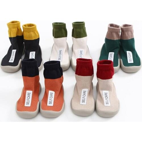 Spring Autumn Baby Boys Silicone Soft Sole Knitted Shoes Toddler Non Slip First Walkers Infant Breathable Rubber Socks Booties